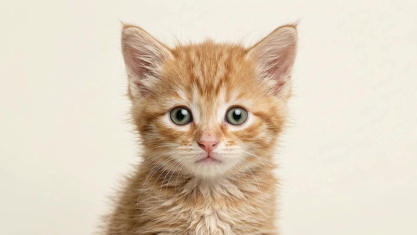Gatito naranja de Mishú que mira al centro y a los lados